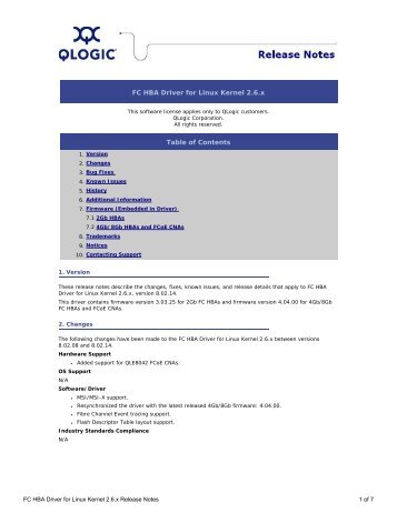 FC HBA Driver for Linux Kernel 2.6.x Release Notes - QLogic