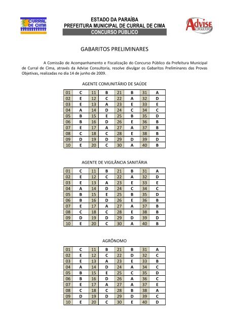 GABARITOS PRELIMINARES - Advise