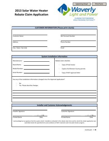 2013 Solar Water Heater Claim Form - Waverly Light and Power