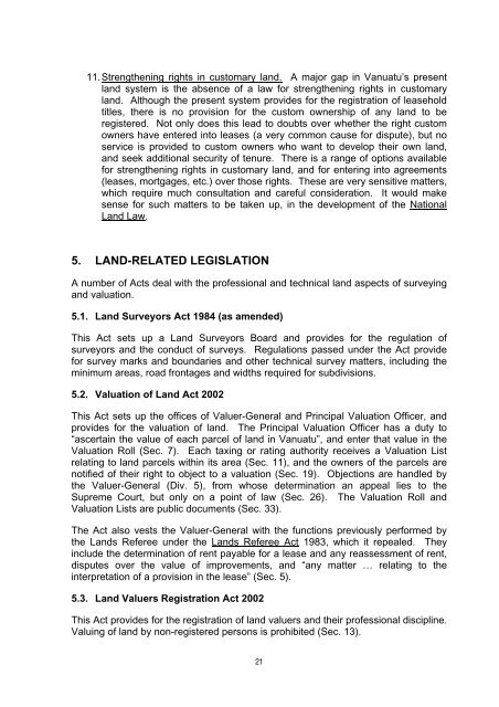 Vanuatu Review of National Land Legislation, Policy and ... - AusAID
