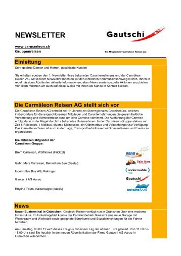 Gautschi Newsletter - CarmÃ¤leon Reisen AG