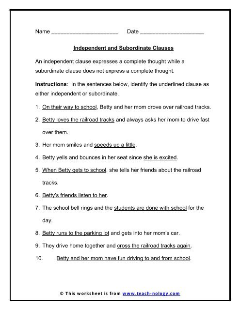 Independent and Subordinate Clauses - Teach-nology