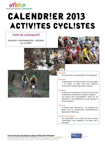 Calendrier activitÃ©s cyclistes 2013 - ASC Fours - Free