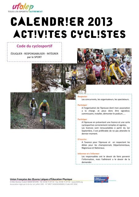 Calendrier activitÃ©s cyclistes 2013 - ASC Fours - Free