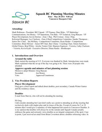 Minutes of Planning Meeting June, 2011 (download PDF) - Squash BC