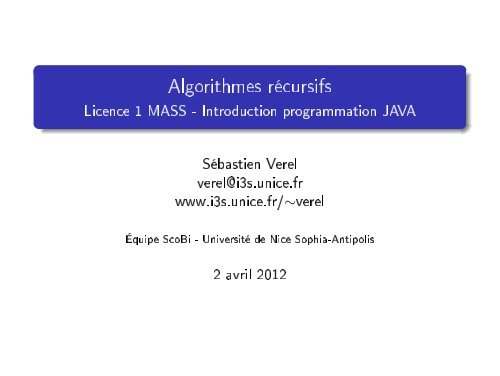 Algorithmes rÃ©cursifs - Licence 1 MASS - Introduction ... - LISIC