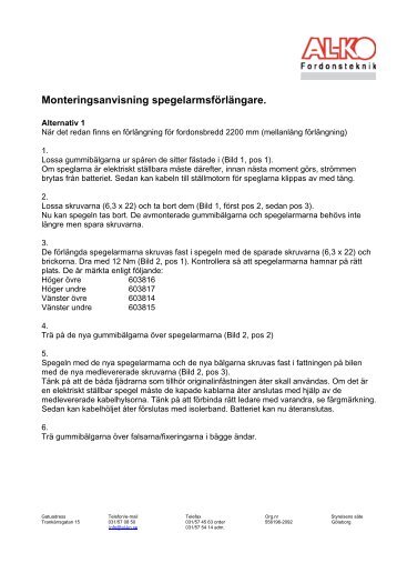Monteringsanvisning spegelarmsfÃ¶rlÃ¤ngare. - AL-KO