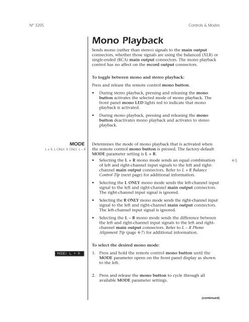 No320S Owner's Manual - Mark Levinson