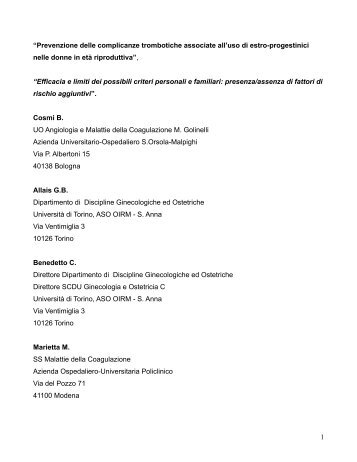 Relazione di Benilde Cosmi et al