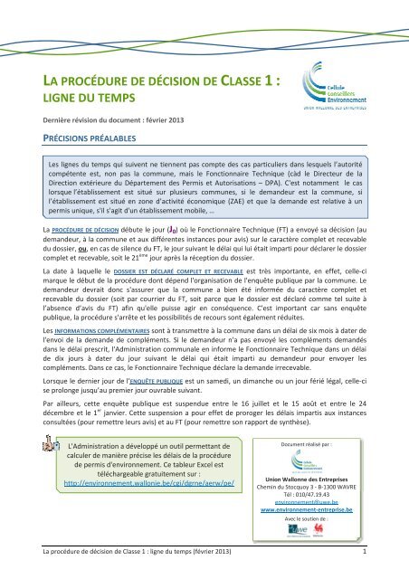 Classe 1 - Permis d'Environnement