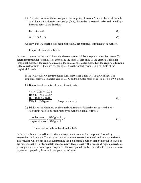 Empirical Formula - Faculty web pages - SUNY Plattsburgh