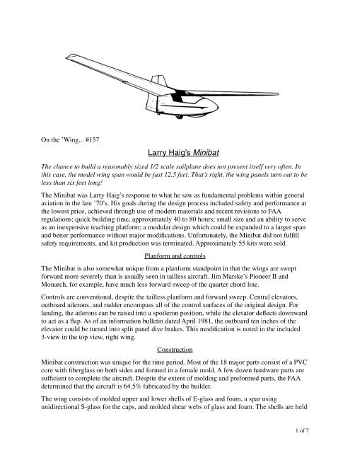 Larry Haig's Minibat - Radio Controlled Soaring Digest