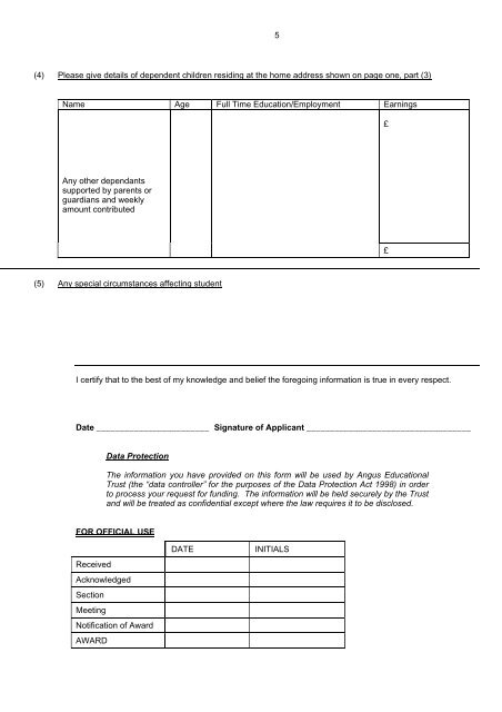 Angus Educational Trust Student Application Form - Angus Council