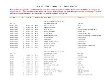 June 2012 AMIIM Exams - Part I Registration No. - Indian Institute of ...