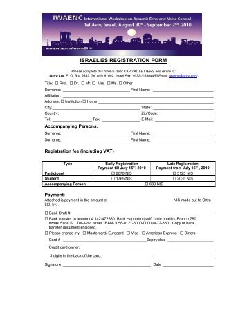 REGISTRATION FORM ISRAELIES - Ortra