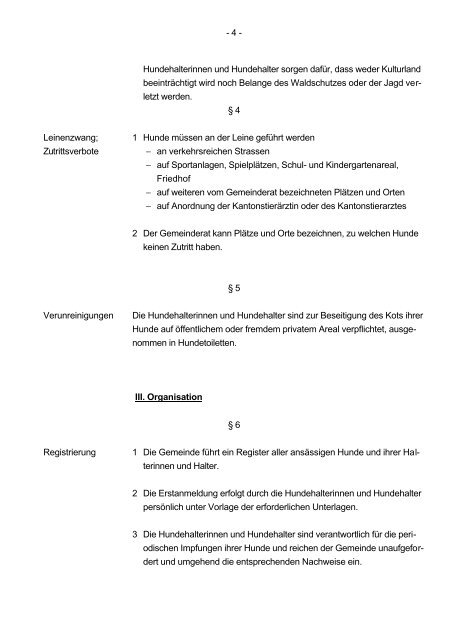 Hundehaltung Reglement - Gemeinde Arisdorf