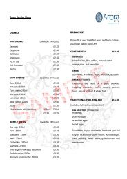 Room Service Menu - The Arora Hotel Manchester