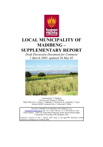 Local Municipality of Madibeng âSupplementary Report: South ...