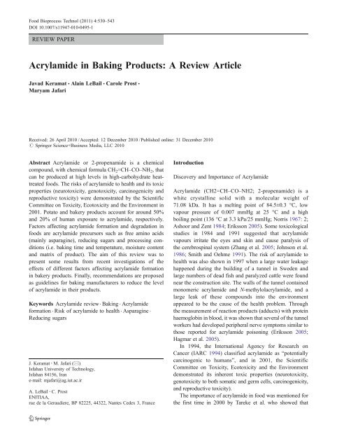 Acrylamide in Baking Products: A Review Article