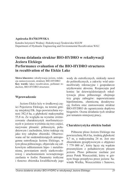 Ocena działania struktur BIO-HYDRO w rekultywacji ... - SGGW
