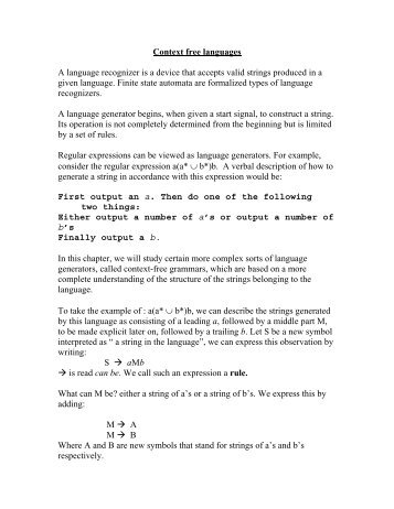 Context free languages A language recognizer is a device that ...