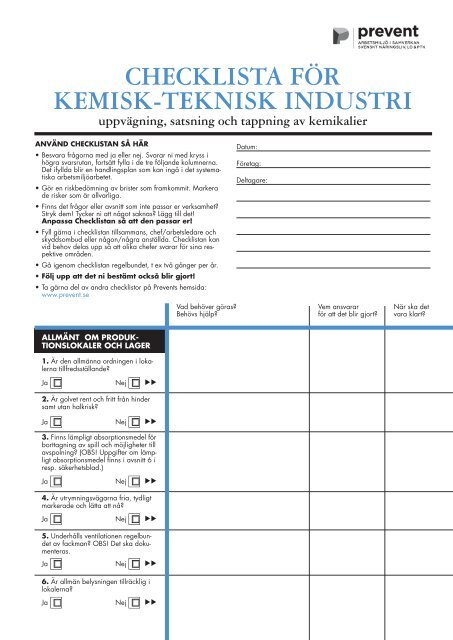 Checklista fÃ¶r kemisk-teknisk industri - Prevent