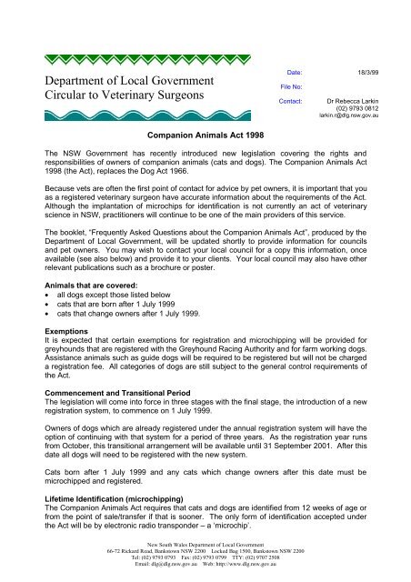 Circular to Veterinary Surgeons - Division of Local Government ...