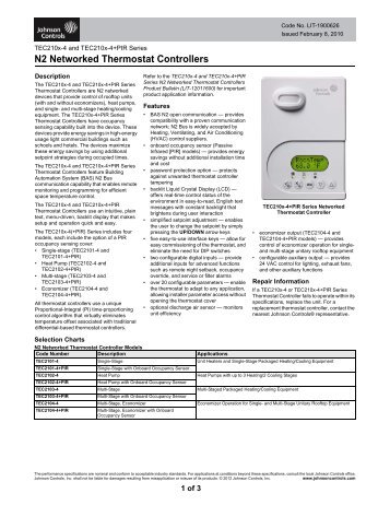 TEC210x-4 and TEC210x-4+PIR Series N2 Networked Thermostat ...