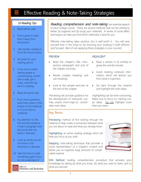 Note Taking Strategies and Tips for Secondary - Reading and