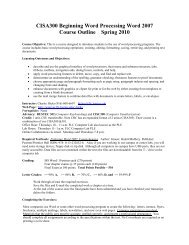 CISA300 Beginning Word Processing Word 2007 Course Outline ...