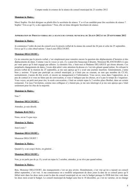 Compte-rendu in extenso du Conseil municipal du 23 octobre 2012