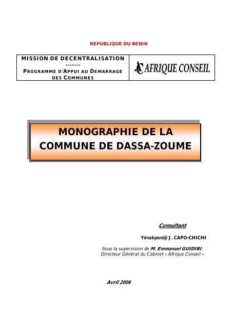 Monographie de la commune de Dassa-Zoumè - Association ...