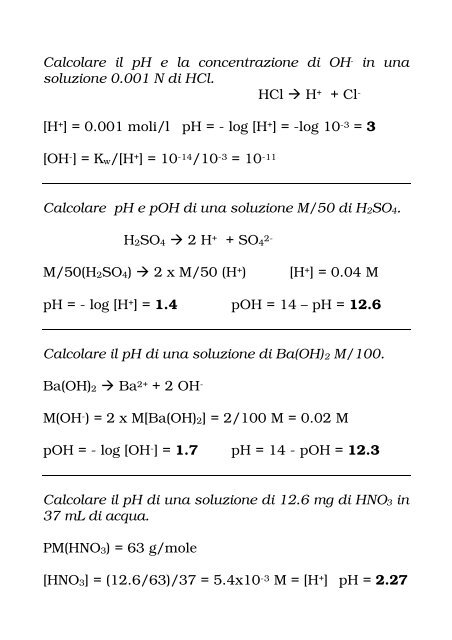 Calcolare il pH e la concentrazione di OH- in una soluzione 0.001 N ...