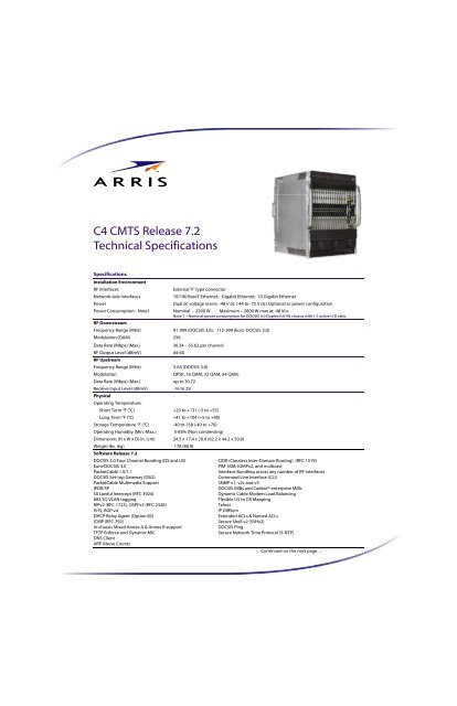 C4 CMTS Release 7.2 Technical Specifications - Arris