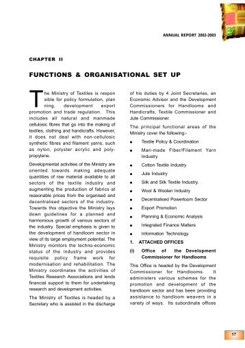FUNCTIONS & ORGANISATIONAL SET UP - Ministry of Textiles