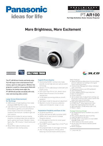 PT-AR100 Full High-Definition Home Cinema ... - Projector Central