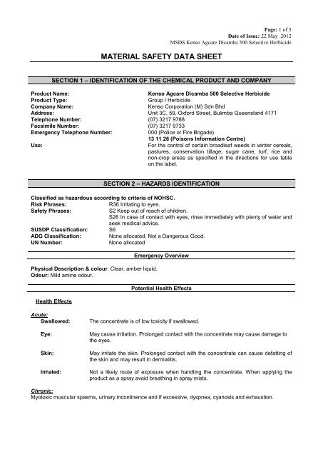 MATERIAL SAFETY DATA SHEET - Agtech.com.au