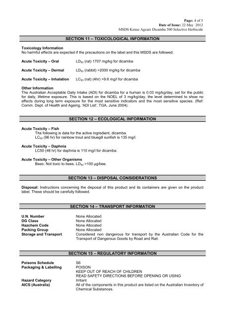 MATERIAL SAFETY DATA SHEET - Agtech.com.au