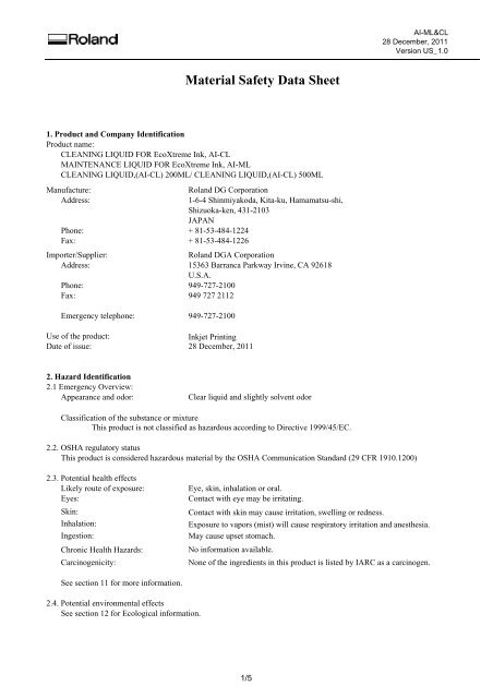 AI Cleaning and Maintenance Liquid MSDS - Support - Roland DGA ...