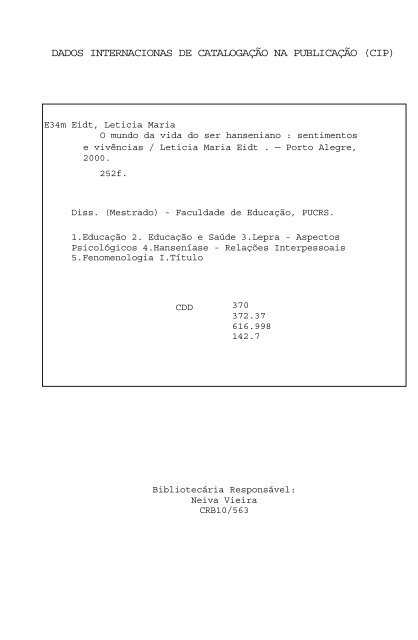 o mundo da vida do ser hanseniano - Instituto Lauro de Souza Lima