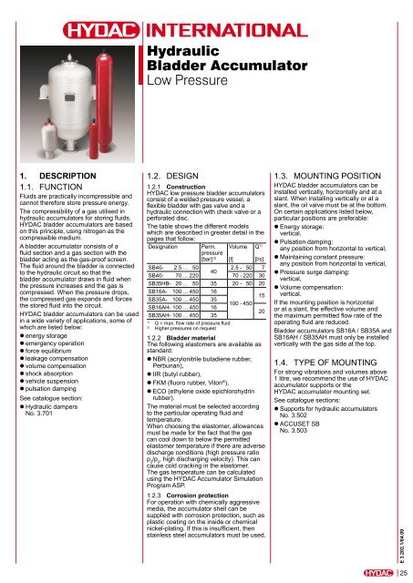 Hydraulic Bladder Accumulator Low Pressure