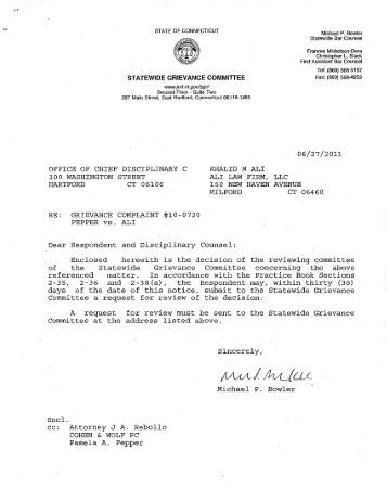 Grievance Complaint #10-0720 Pepper vs. Ali - Connecticut Judicial ...