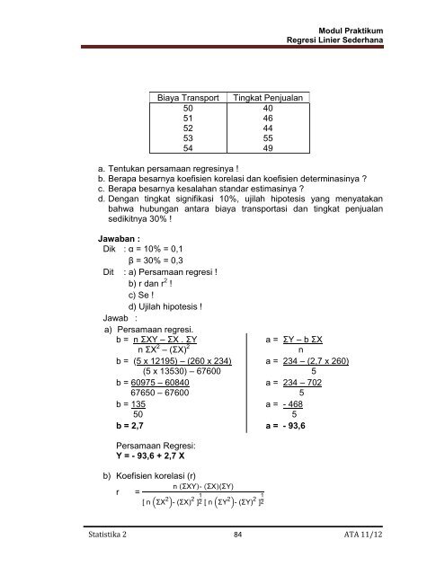 MODUL REGRESI LINIER SEDERHANA - iLab