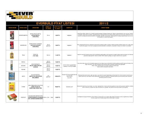 everbuild fiyat listesi 2011/2 - Dila Yapı Malzemeleri