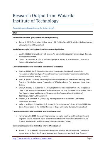 Research Output from Waiariki Institute of Technology