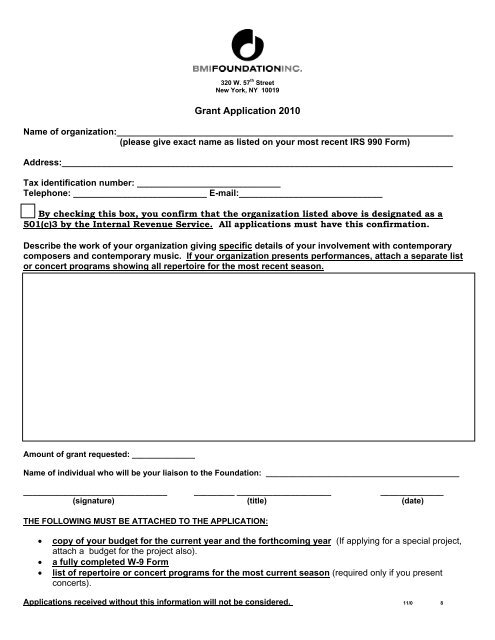 Grant Application 2010 - BMI.com