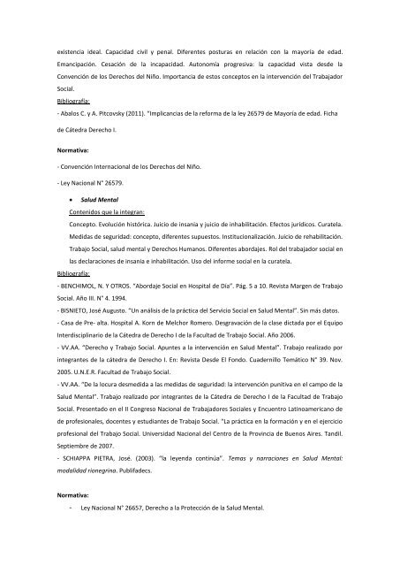 Propuesta PedagÃ³gica DS I 2011 - Facultad de Trabajo Social