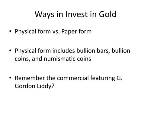 Investing in Precious Metals Just because it shines, doesn't mean it ...