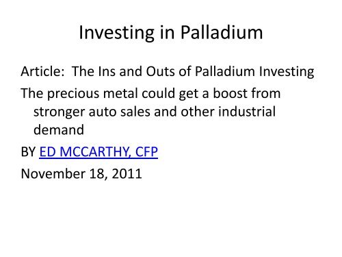 Investing in Precious Metals Just because it shines, doesn't mean it ...