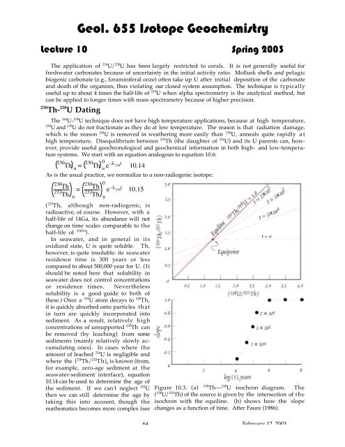 Lecture 10: Geochronology VI: U-Th decay series dating